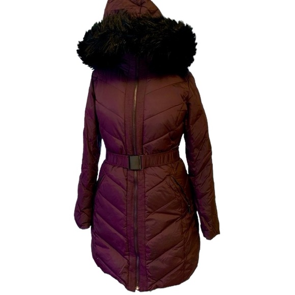 DKNY Plum Down Puffer Faux Fur Jacket Coat - Picture 3 of 13